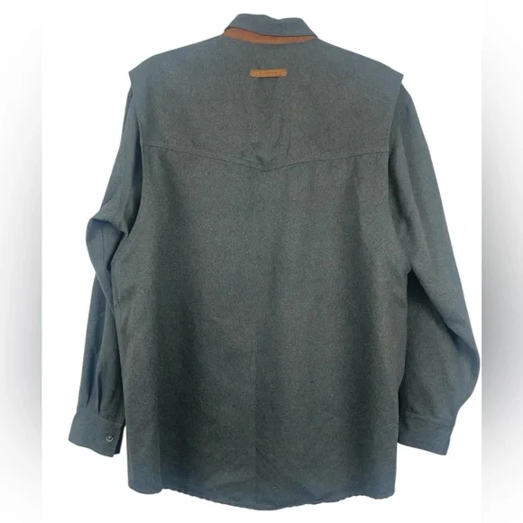 Schnees rifleman flannel shacket in grey w/leather trim collar. Size large GUC - Picture 4 of 11